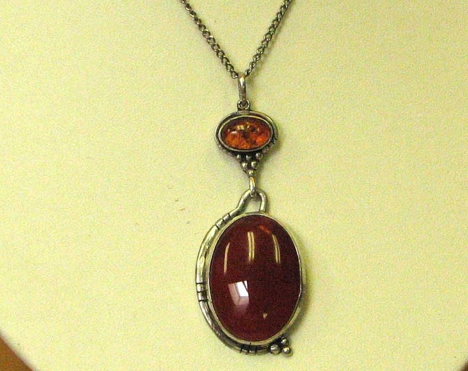 Sterling Silver Carnelian and Amber Pendant