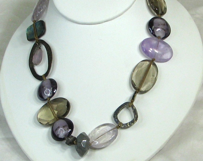 Purple Pink and Brown Station Necklace