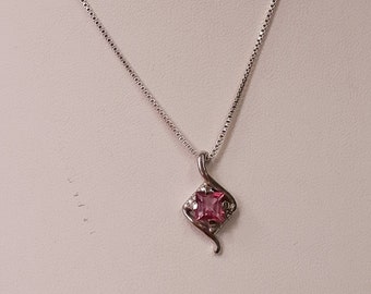 White Gold Pink Topaz Asymetrical Pendant