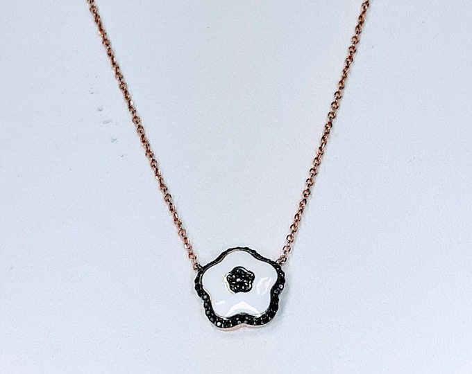Rose Gold Black and White Flower Necklace