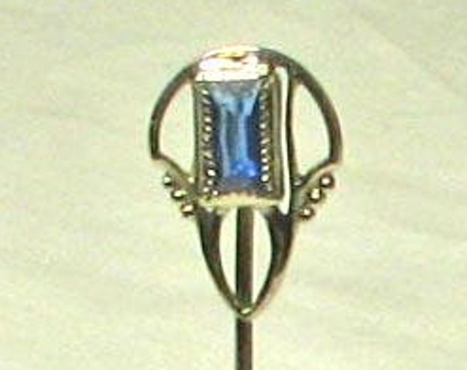 Silver Tone Vintage Art Nouveau Blue Glass Cravat Lapel Pin