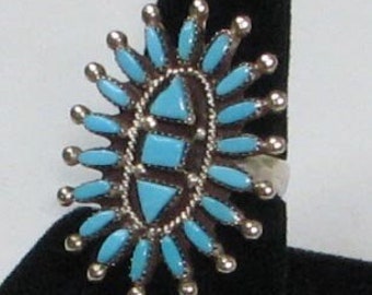 Vintage E. H. Zuni Needle Point Turquoise Ring