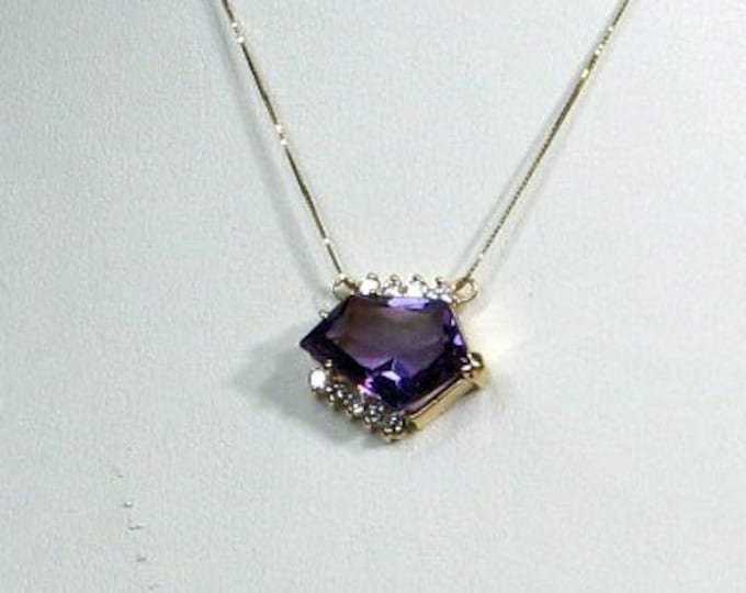 Fancy Cut Amethyst Diamond Gold Pendant with Chain