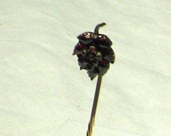 Vintage Gold Filled Bohemian Garnet Leaf or Grape Cluster Cravat Lapel Pin