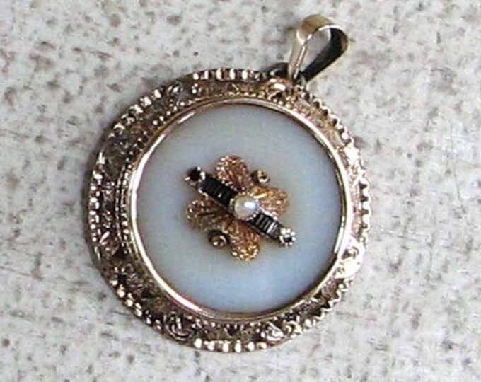 Vintage Edwardian Gold Glass and Pearl Pendant