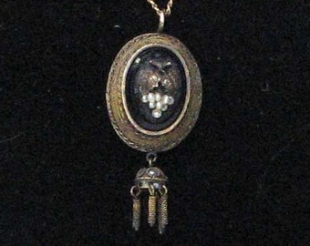 Vintage Victorian Gold Dangle Earring Pendant Earring with Pearl Grapes