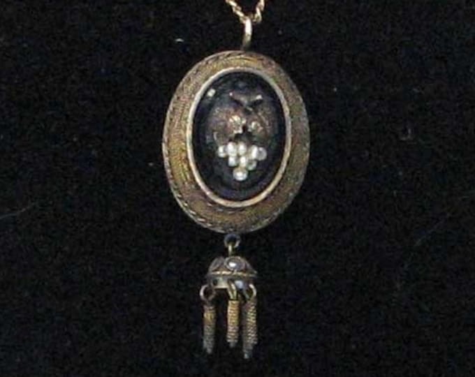 Vintage Victorian Gold Dangle Earring Pendant Earring with Pearl Grapes