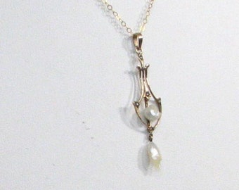 Solid Gold Vintage Edwardian Lavalier Pendant