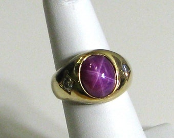 Vintage Retro Lindy Star Ruby Ring with Diamonds