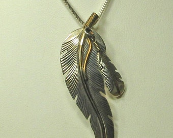 Sterling H. Mace Gold Inlay Feather Brooch Pendant