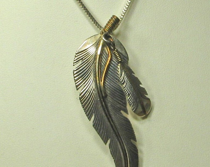 Sterling H. Mace Gold Inlay Feather Brooch Pendant