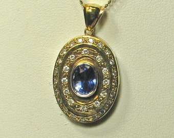 Natural Violet Sapphire and Diamond Gold Pendant