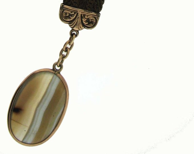 Vintage Victorian Hair Watch Fob with Banded Agate Mourning Excellent Condition!