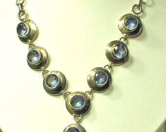Heavy Sterling Silver Bezel Set Violet Blue Stone Necklace
