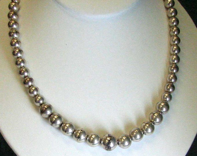 Sterling Silver Long Graduated Ball Necklace and Bracelet Set