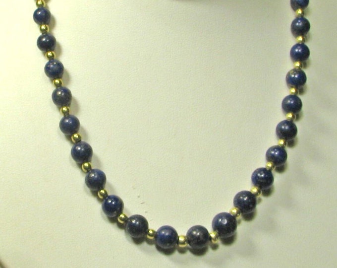 Deep Blue Lapis Lazuli and Yellow Gold Bead Necklace