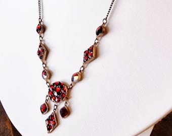 Vintage Edwardian Bohemian Garnet Lavalier Necklace