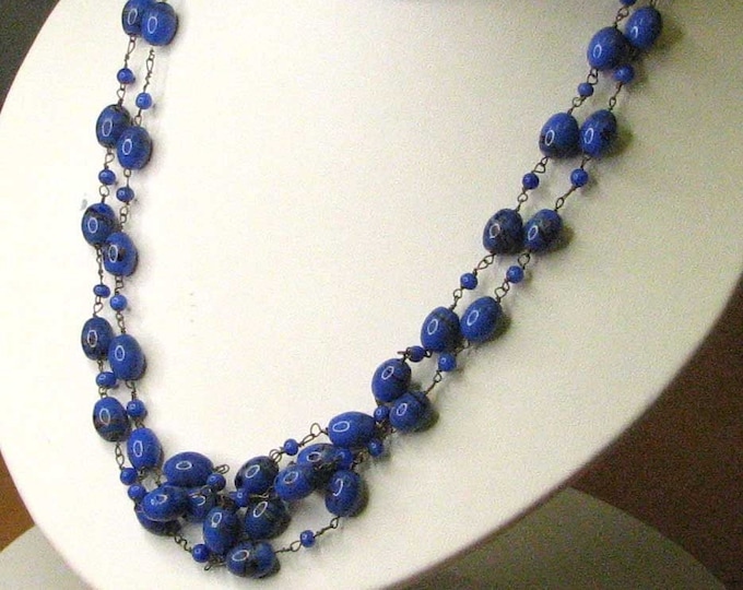 Long Blue Venetian Glass Bead Strand