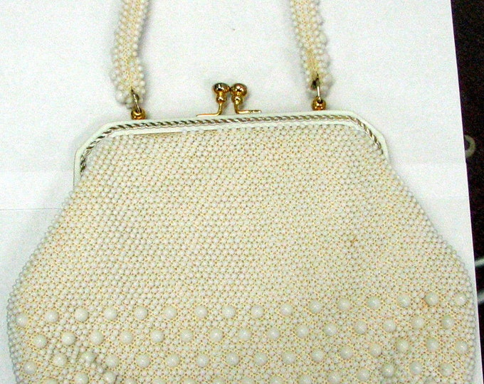 MILKY WHITE BEADED Vintage Retro Purse