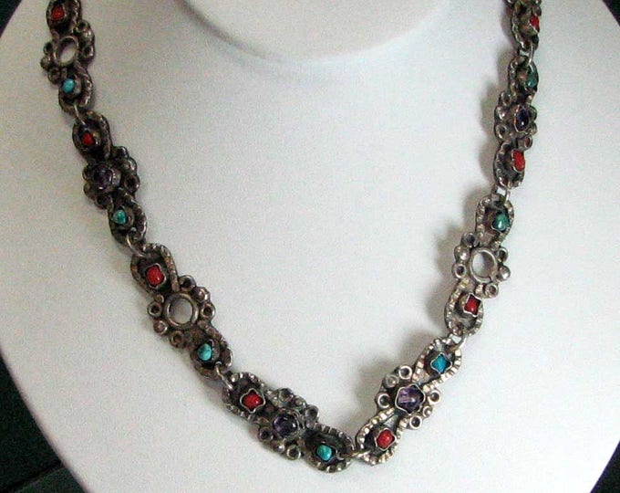 sterling Silver Multi-Gemstone Necklace and Earring Set