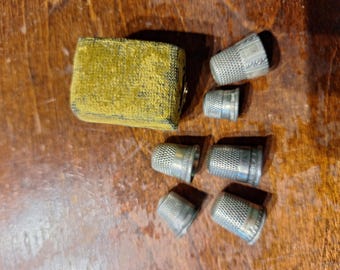 Six Misc Sterling Silver Thimbles with Thimble Box