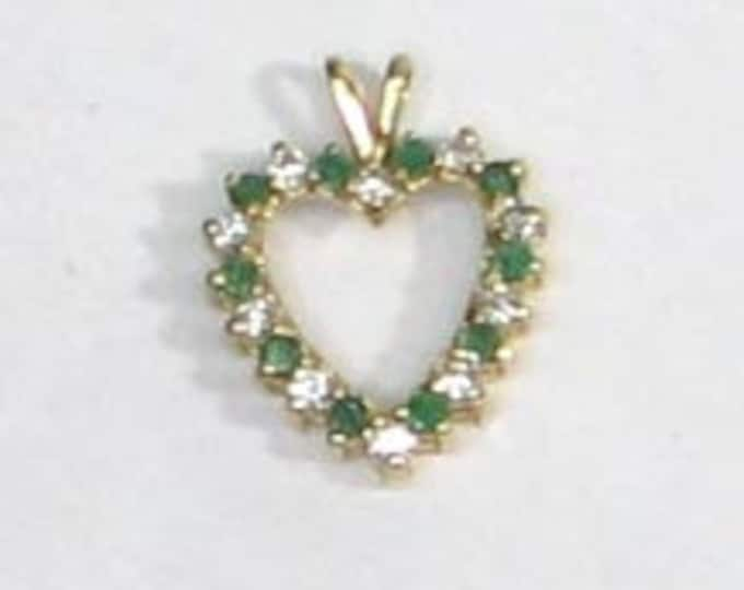 14K Natural Emerald and Diamond Heart Pendant