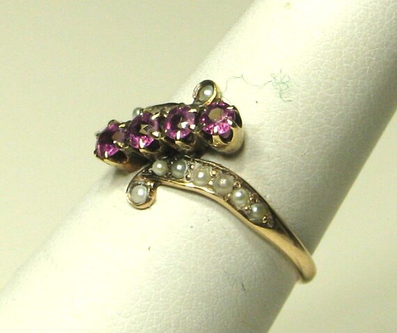 Vintage Victorian Pink Sapphire and Seed Pearl Ri… - image 5