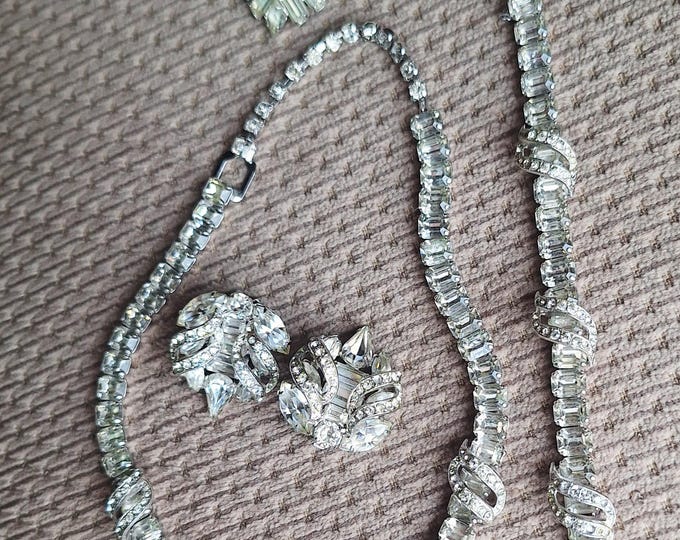 Vintage Eisenberg Colorless 4 pc Parure Set Necklace Bracelet Earrings Brooch