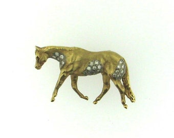 Gold Handmade Paint Horse Pendant Slide with Diamonds in Pattern
