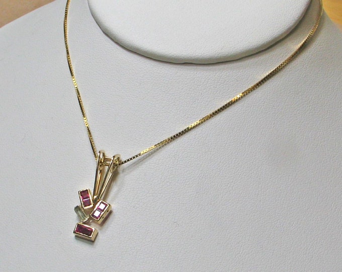 10K Gold Ruby and Diamond Pendant with 14K Box Chain