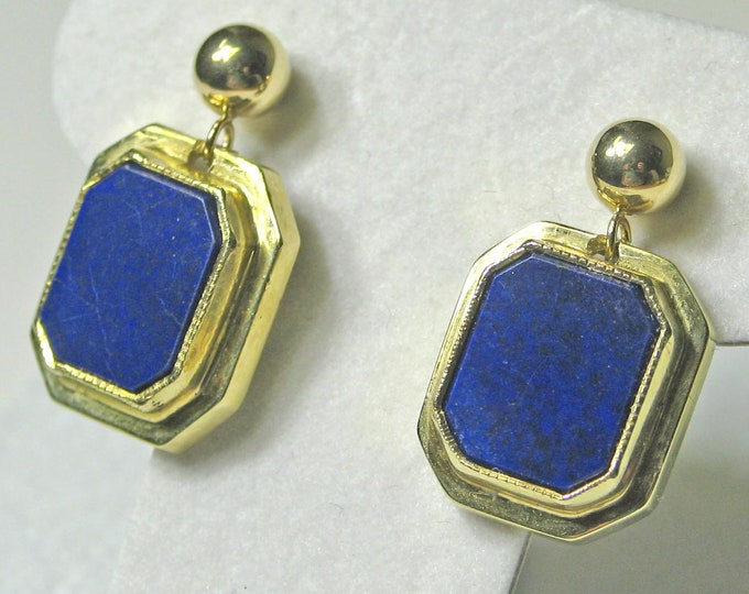 Vintage Lapis Lazuli 14K Gold Earrings