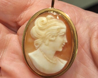 Vintage Late Victorian 10KY Framed Cameo Brooch Pendant