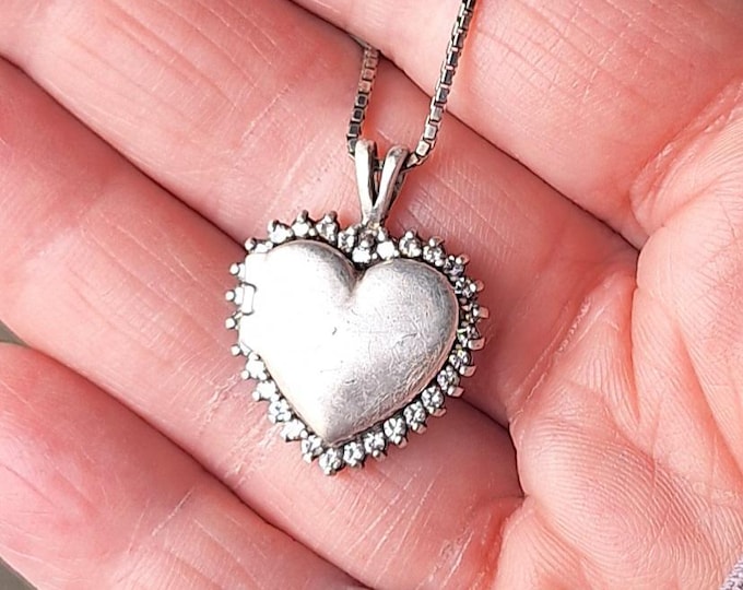 Sterling Silver Heart Shaped Locket with Rhinestones