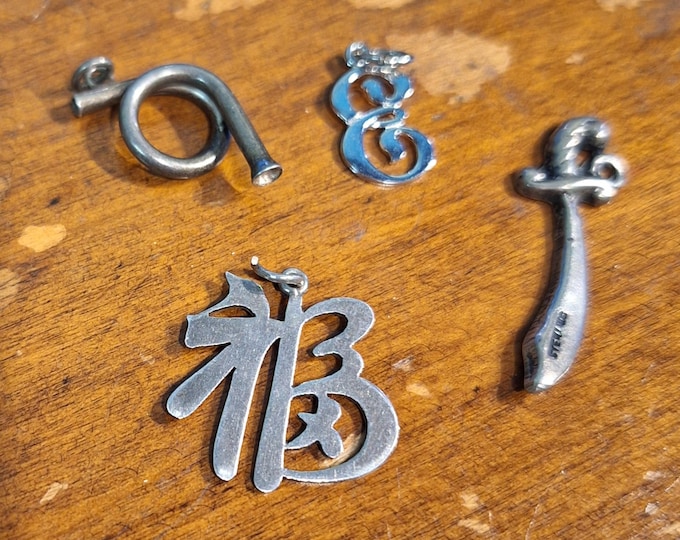 Sterling Silver Misc Charms Good Fortune Natural Horn E and Scimitar