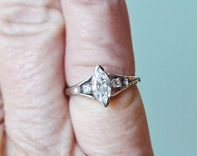 14K White Gold Marquise Natural Diamond Engagement Ring