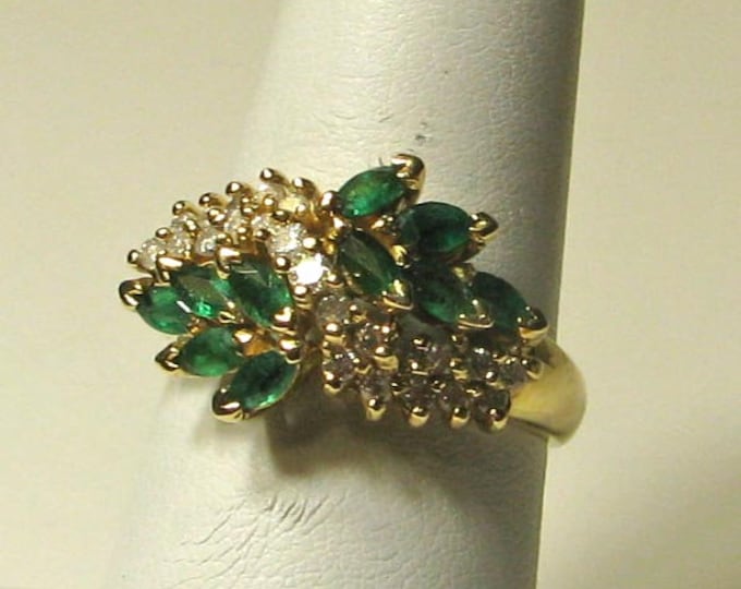 Marquise Emerald and Round Diamond Bypass Ring