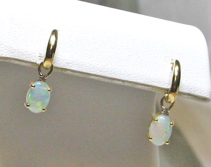 14K Yellow Gold Hoops Earrings with Opal Drops