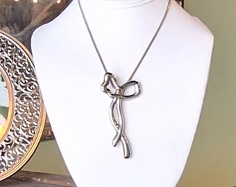 Sterling Silver Ribbon Bow Brooch/Pendant
