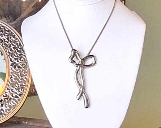 Sterling Silver Ribbon Bow Brooch/Pendant