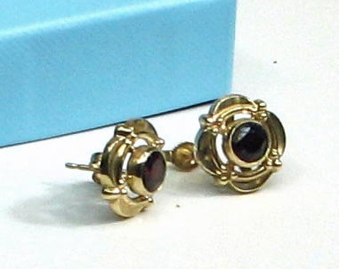 14K Yellow Gold Framed Garnet Earrings