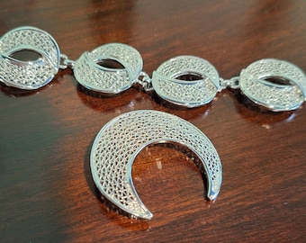 Silver Tone Sarah Coventry Mesh Brooch and Bracelet Parure