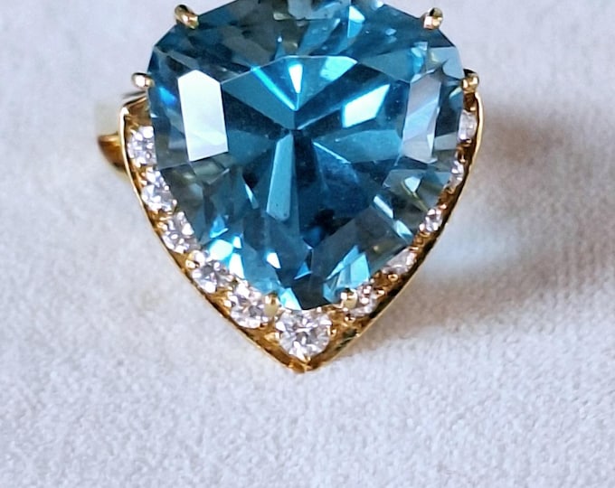 Large Shield Cut London Blue Topaz and Diamond Ring in Gold