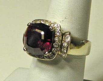 Square Cushion Cut Rhodolite Garnet and Diamond Ring
