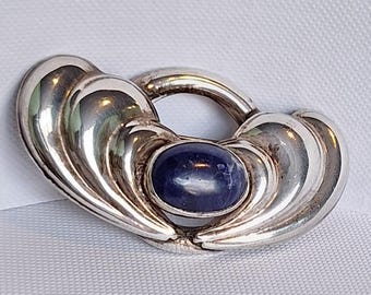 Vintage Mid Century Sterling Silver Lapis Lazuli Brooch