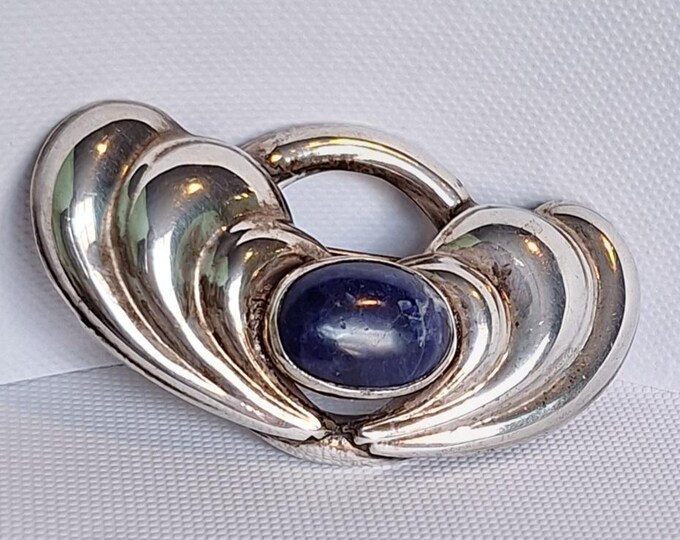 Vintage Mid Century Sterling Silver Lapis Lazuli Brooch