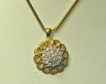 Gold and White Diamond Flower Pendant