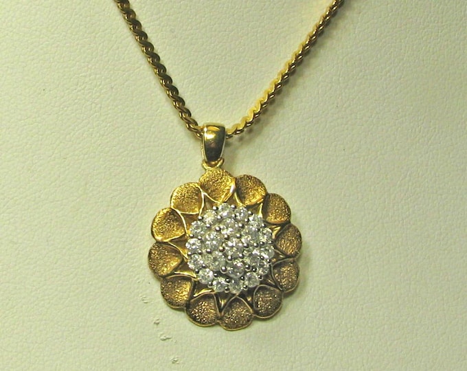 Gold and White Diamond Flower Pendant