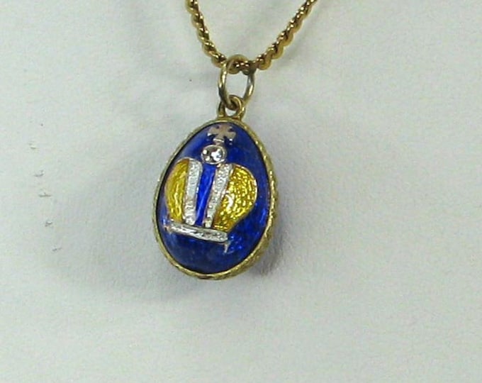 Royal Blue Crown Fabrege Egg Pendant Charm