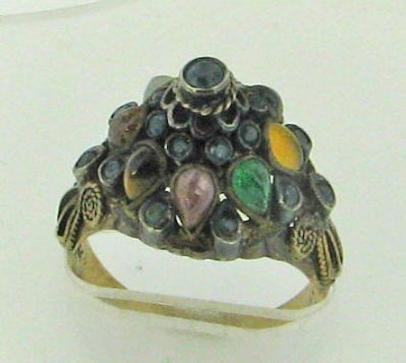Vintage Gold Silver Topped Bejeweled Tourist Ring - image 2