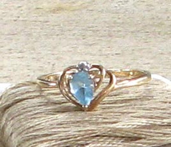 Yellow Gold Pear Shaped Blue Topaz Ring - image 7